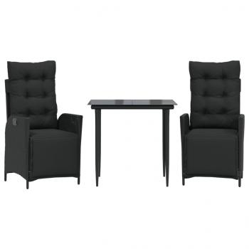3-tlg. Garten-Essgruppe mit Kissen Schwarz Poly Rattan