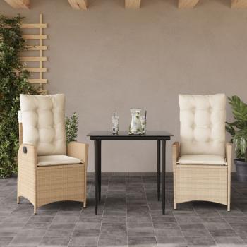 ARDEBO.de - 3-tlg. Garten-Essgruppe mit Kissen Beige Poly Rattan