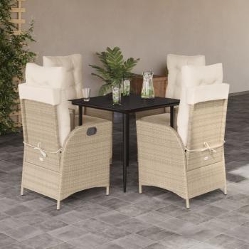 ARDEBO.de - 5-tlg. Garten-Essgruppe mit Kissen Beige Poly Rattan