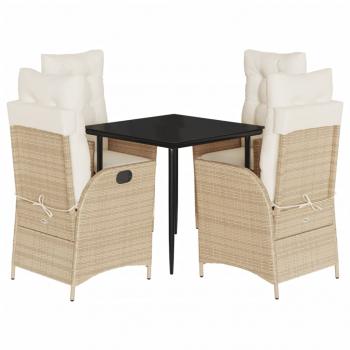 5-tlg. Garten-Essgruppe mit Kissen Beige Poly Rattan