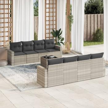 ARDEBO.de - 9-tlg. Garten-Sofagarnitur mit Kissen Hellgrau Poly Rattan