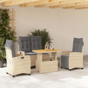ARDEBO.de - 4-tlg. Garten-Essgruppe mit Kissen Beige Poly Rattan