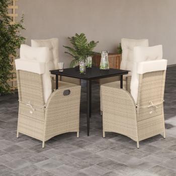 ARDEBO.de - 5-tlg. Garten-Essgruppe mit Kissen Beige Poly Rattan