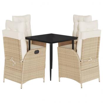 5-tlg. Garten-Essgruppe mit Kissen Beige Poly Rattan