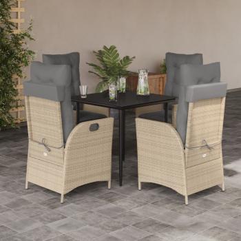 ARDEBO.de - 5-tlg. Garten-Essgruppe mit Kissen Beige Poly Rattan