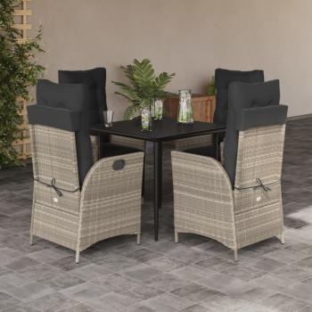 ARDEBO.de - 5-tlg. Garten-Essgruppe mit Kissen Hellgrau Poly Rattan