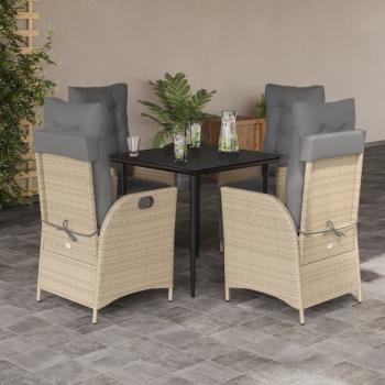 ARDEBO.de - 5-tlg. Garten-Essgruppe mit Kissen Beigemischung Poly Rattan