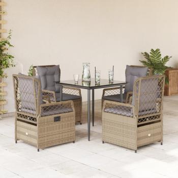 ARDEBO.de - 5-tlg. Garten-Essgruppe mit Kissen Beige Poly Rattan