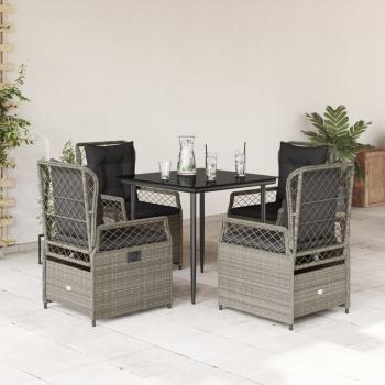 ARDEBO.de - 5-tlg. Garten-Essgruppe mit Kissen Hellgrau Poly Rattan