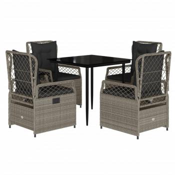 5-tlg. Garten-Essgruppe mit Kissen Hellgrau Poly Rattan