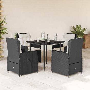 ARDEBO.de - 5-tlg. Garten-Essgruppe mit Kissen Schwarz Poly Rattan
