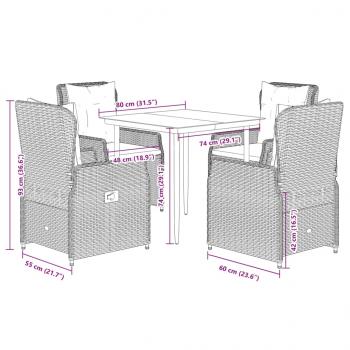 5-tlg. Garten-Essgruppe mit Kissen Schwarz Poly Rattan