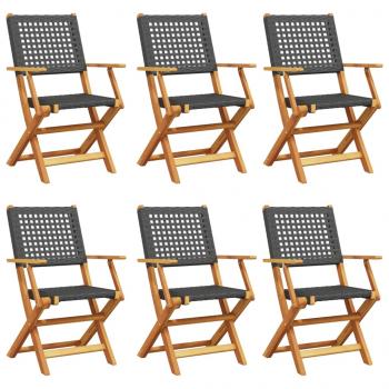 Gartenstühle 6 Stk. Klappbar Schwarz Poly Rattan & Massivholz