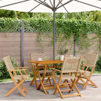 ARDEBO.de - Gartenstühle 4 Stk. Klappbar Beige Poly Rattan & Massivholz