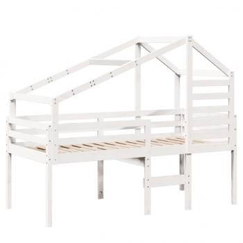 Hochbett mit Dach Weiß 75x190 cm Massivholz Kiefer