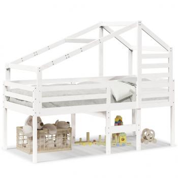 Hochbett mit Dach Weiß 75x190 cm Massivholz Kiefer