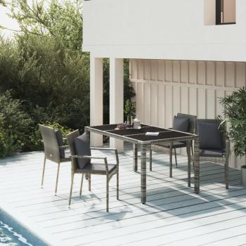 ARDEBO.de - 5-tlg. Garten-Essgruppe mit Kissen Grau Poly Rattan