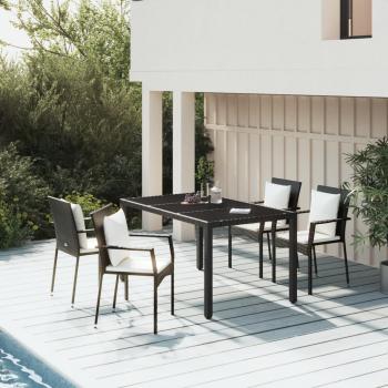 ARDEBO.de - 5-tlg. Garten-Essgruppe mit Kissen Schwarz Poly Rattan