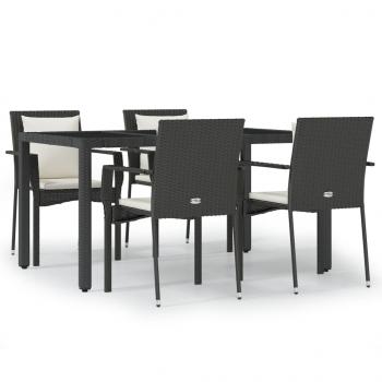 5-tlg. Garten-Essgruppe mit Kissen Schwarz Poly Rattan