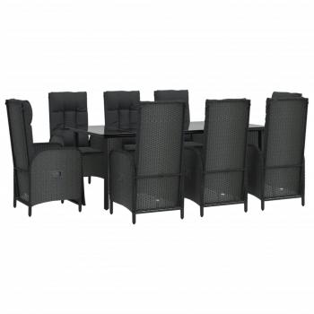 9-tlg. Garten-Essgruppe mit Kissen Schwarz Poly Rattan