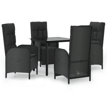 5-tlg. Garten-Essgruppe mit Kissen Schwarz Poly Rattan