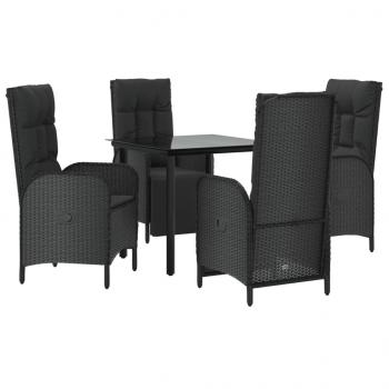 5-tlg. Garten-Essgruppe mit Kissen Schwarz Poly Rattan