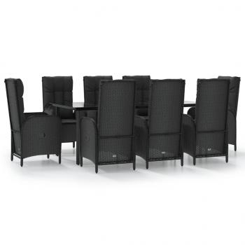 9-tlg. Garten-Essgruppe mit Kissen Schwarz Poly Rattan