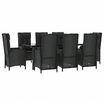9-tlg. Garten-Essgruppe mit Kissen Schwarz Poly Rattan