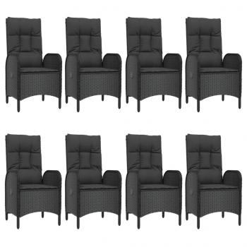 9-tlg. Garten-Essgruppe mit Kissen Schwarz Poly Rattan