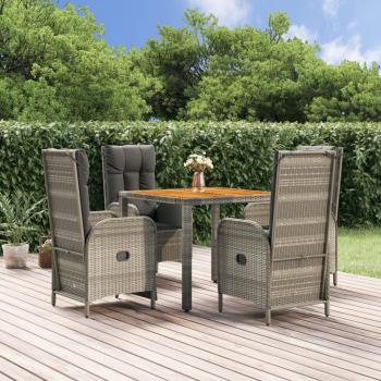 ARDEBO.de - 5-tlg. Garten-Essgruppe mit Kissen Grau Poly Rattan