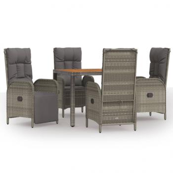 5-tlg. Garten-Essgruppe mit Kissen Grau Poly Rattan