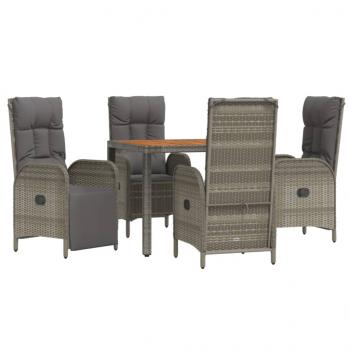 5-tlg. Garten-Essgruppe mit Kissen Grau Poly Rattan