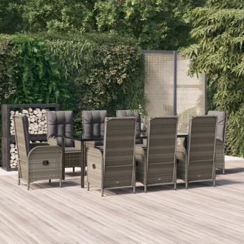 ARDEBO.de - 9-tlg. Garten-Essgruppe mit Kissen Schwarz und Grau Poly Rattan