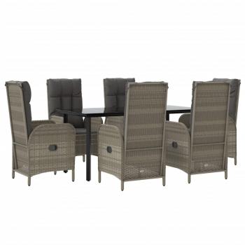 7-tlg. Garten-Essgruppe mit Kissen Schwarz und Grau Poly Rattan
