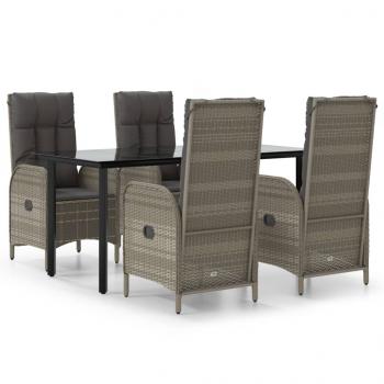 5-tlg. Garten-Essgruppe mit Kissen Schwarz und Grau Poly Rattan