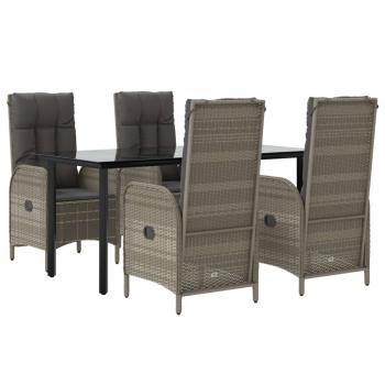 5-tlg. Garten-Essgruppe mit Kissen Schwarz und Grau Poly Rattan