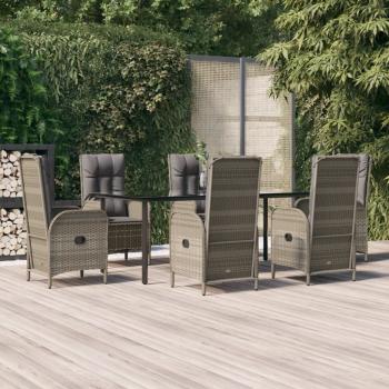 ARDEBO.de - 7-tlg. Garten-Essgruppe mit Kissen Schwarz und Grau Poly Rattan