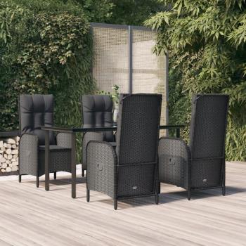 ARDEBO.de - 5-tlg. Garten-Essgruppe mit Kissen Schwarz Poly Rattan
