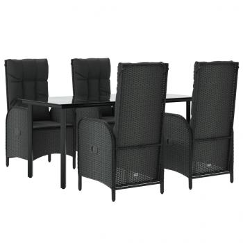 5-tlg. Garten-Essgruppe mit Kissen Schwarz Poly Rattan