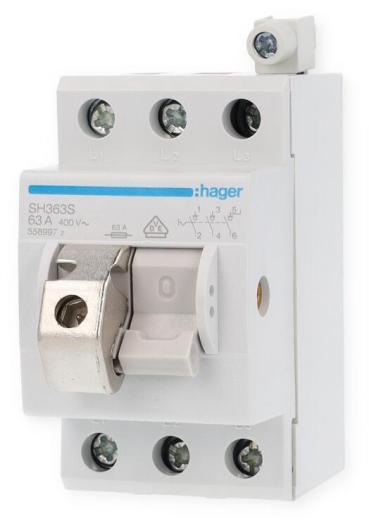 ARDEBO.de Hager SH363S Ausschalter in Kompaktbauweise, 63A, 3-polig, 3 Schließer, 400V AC, sperrbar, 2,5 PLE