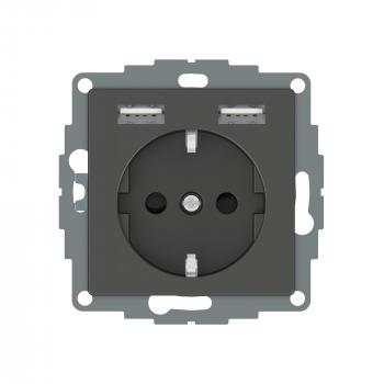 ARDEBO.de Merten MEG2366-0414 Schuko-Steckdosen-Einsatz mit USB Ladegerät 2,4 A, System M, anthrazit