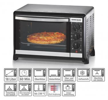 Rommelsbacher BG 1055/E Minibackofen, 1050W, 18l, Edelstahl/schwarz