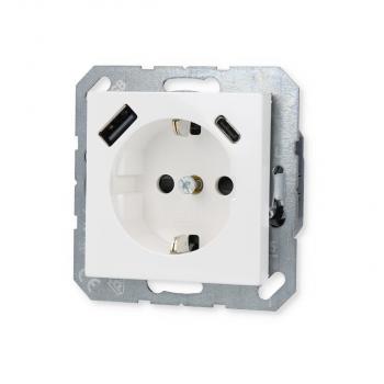 Jung A1520-15CAWW SCHUKO Steckdose mit USB-Ladegerät, Serie A/AS, alpinweiß