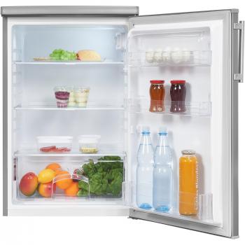 Exquisit KS16-V-H-040E Stand Kühlschrank ohne Gefrierfach, 55 cm breit, 127 L, LED Beleuchtung, Edelstahloptik