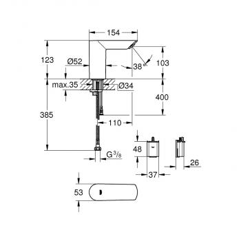 GROHE Bau Cosmopolitan E Infrarot-Elektronik für Waschtisch, EcoJoy, DN 15, ohne Mischung, chrom (36452000)