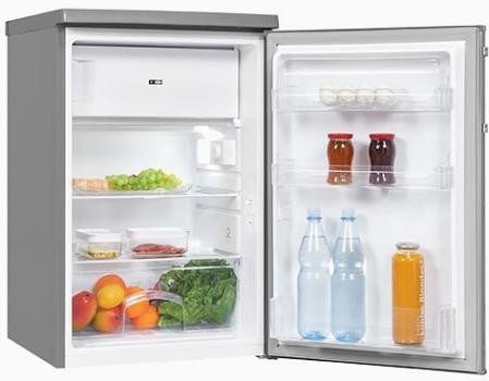 Exquisit KS16-4-HE-040D Standkühlschrank mit Gefrierfach, 55 cm breit, 109 L, LED Beleuchtung, inoxlook