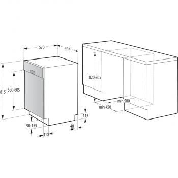 Gorenje GI520E15X Teilintegrierter Geschirrspüler, 45 cm breit, 9 Maßgedecke, 3 in 1 Funktion, EcoProgramm, Überlaufschutz, Edelstahl