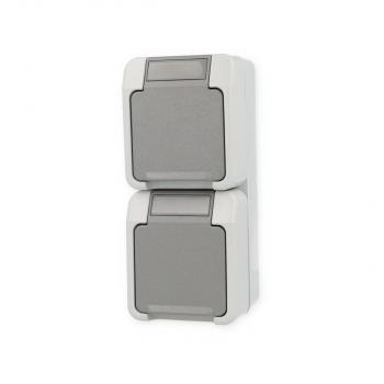 Merten MEG2329-8029 SCHUKO-Doppel-Steckdose, Aquastar, 16 A, AC 250 V, senkrecht angeordnet, lichtgrau