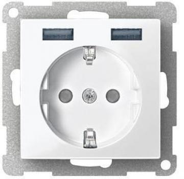 ARDEBO.de Merten Schuko-Steckdosen-Einsatz mit USB Ladegerät 2,4 A, System M, aktivweiß glänzend (MEG2366-0325)