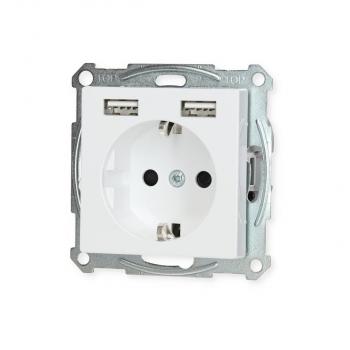 Merten Schuko-Steckdosen-Einsatz mit USB Ladegerät 2,4 A, System M, aktivweiß glänzend (MEG2366-0325)